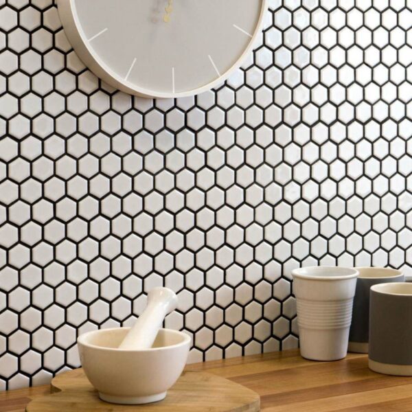 Pixel White 23x23 Hexagon Gloss Mosaic Tiles