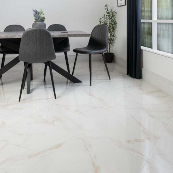 Cappella Gold Veined Gloss Marble Effect 600x600 Wall and Floor Tiles - Image 5