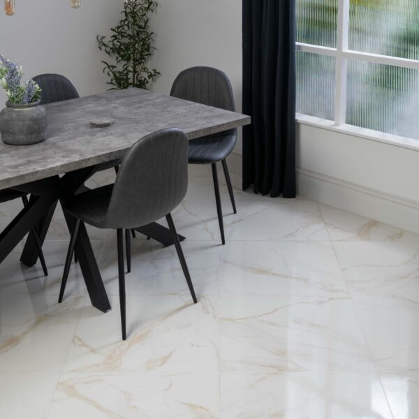 Cappella Gold Veined Gloss Marble Effect 600x600 Wall and Floor Tiles - Image 4