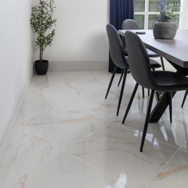 Cappella Gold Veined Gloss Marble Effect 600x600 Wall and Floor Tiles - Image 3