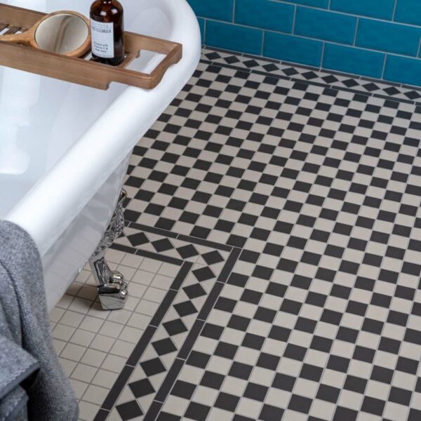 Churchill Snow & Midnight Chequer Mosaic Tiles - Image 9