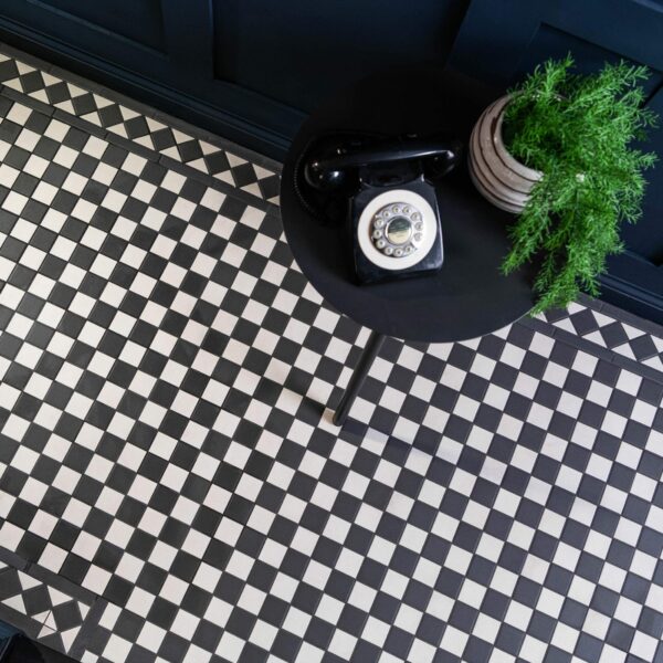 Churchill Snow & Midnight Chequer Mosaic Tiles - Image 5