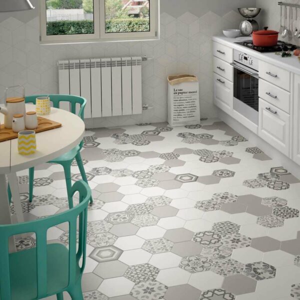 Myth Decor Hexagon Grey and White Matt Wall and Floor Tiles