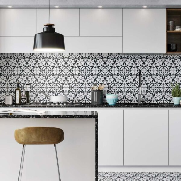 Kendal Hexagon Black Satin Pattern Wall and Floor Tiles