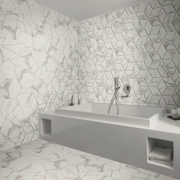 Voronoi White Marble Effect Hexagon Tiles - Image 20