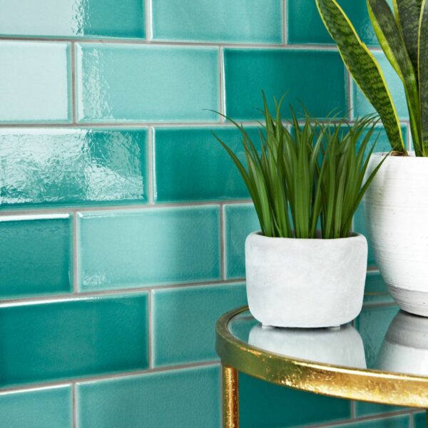 Antique Varenne Gloss Teal Flat Crackle Metro Tiles