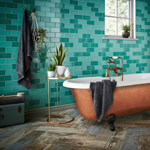 Antique Monceau Teal Gloss Flat Crackle Metro Tiles