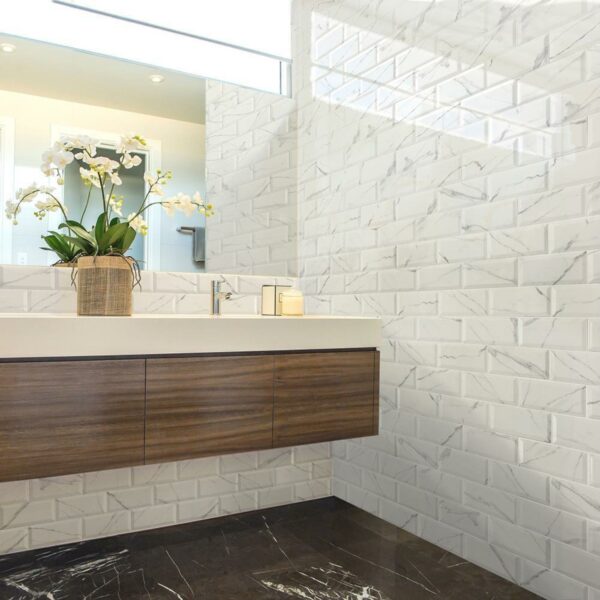 Vena Biana Bevelled Gloss Marble Effect Metro Tiles - Image 7