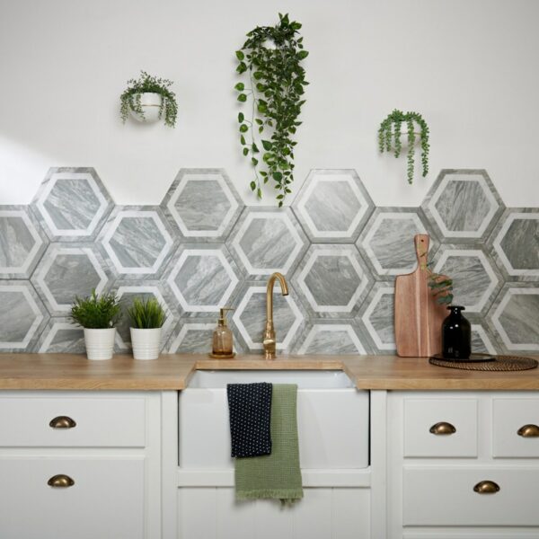 Bardiglio Grey Marble Hexagon Deco Tiles - Image 3