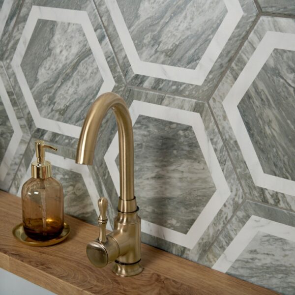 Bardiglio Grey Marble Hexagon Deco Tiles - Image 4