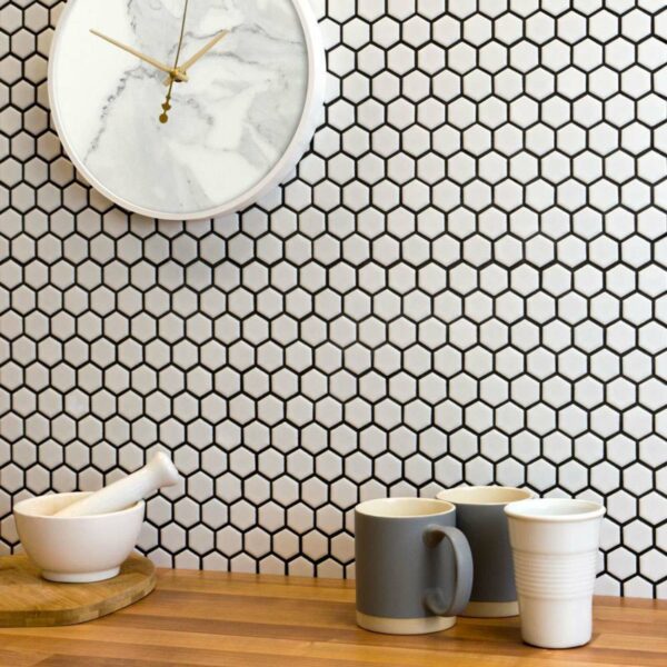 Pixel White 23x23 Hexagon Matt Mosaic Tiles - Image 7