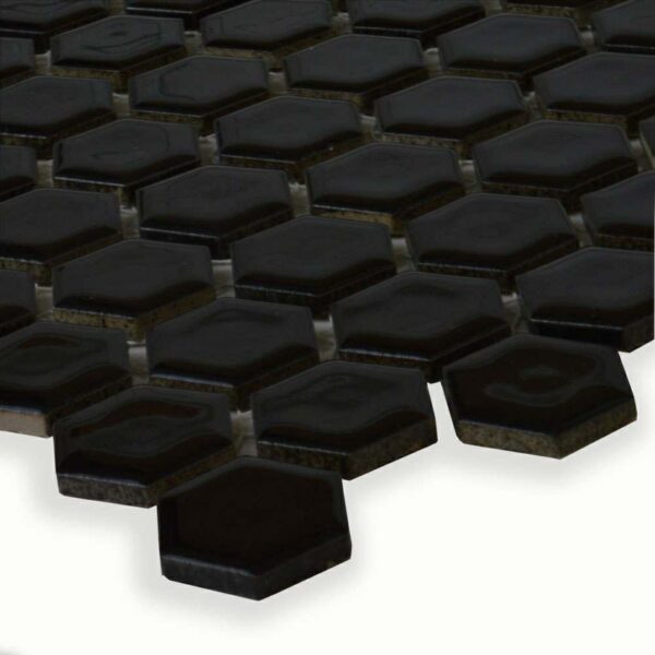 Pixel Black 23x23 Hexagon Gloss Mosaic Tiles' - Image 3