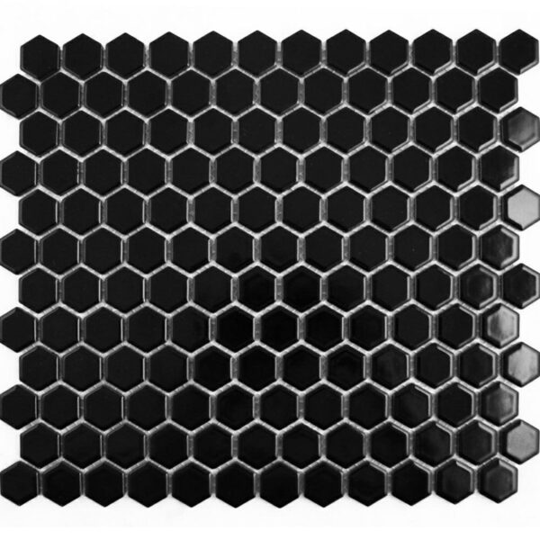 Pixel Black 23x23 Hexagon Gloss Mosaic Tiles' - Image 2