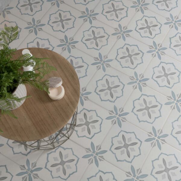 Blossom Cross Blue Matt Pattern Wall and Floor Tiles