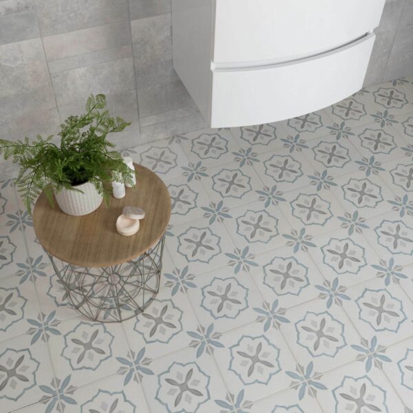 Blossom Cross Blue Matt Pattern Wall and Floor Tiles - Image 3