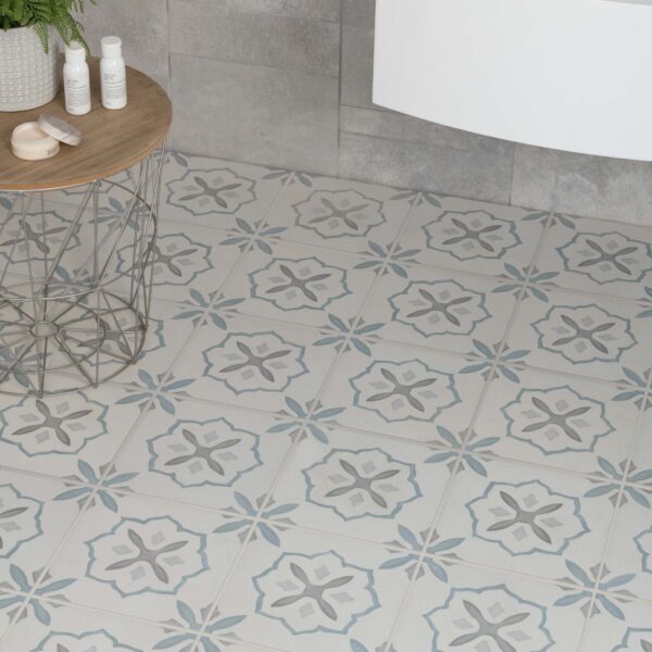 Blossom Cross Blue Matt Pattern Wall and Floor Tiles - Image 4