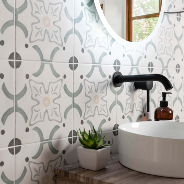 Blossom Flower Green Matt Pattern Wall and Floor Tiles - Image 3