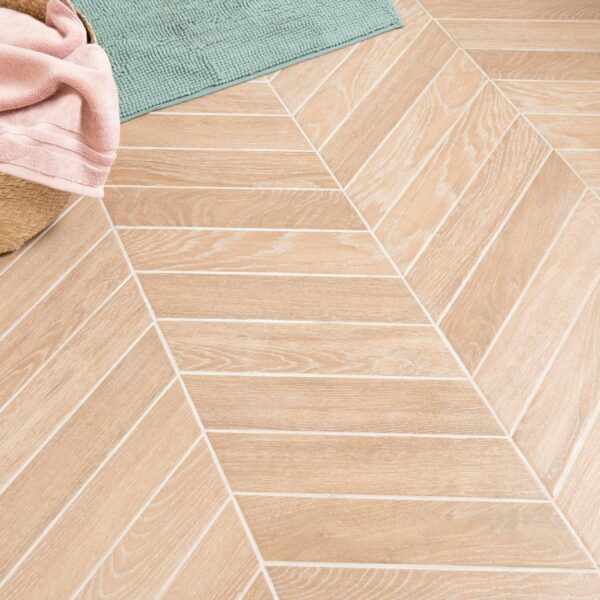 Bonsai Chevron Hazel Wood Effect Porcelain Floor Tiles - Image 3