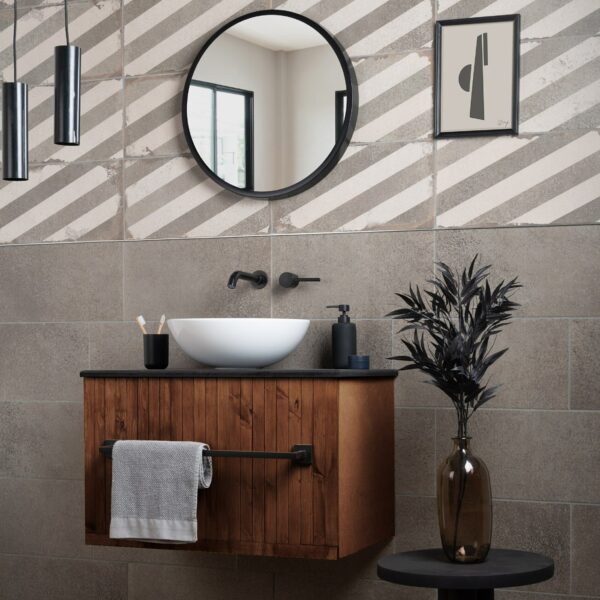 Brixton Taupe Grey Striped Matt Pattern Wall Tiles - Image 3