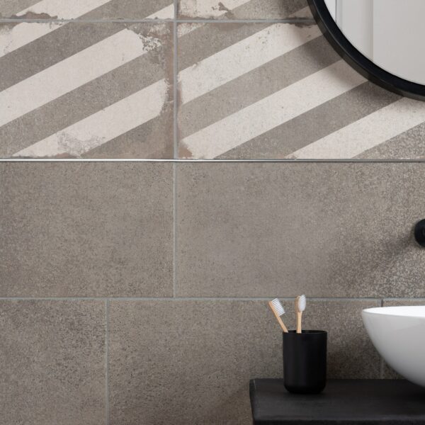 Brixton Taupe Grey Striped Matt Pattern Wall Tiles - Image 5