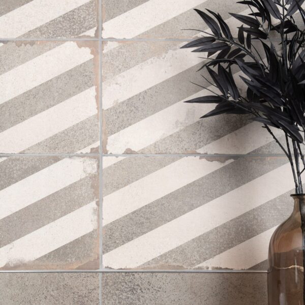 Brixton Taupe Grey Striped Matt Pattern Wall Tiles