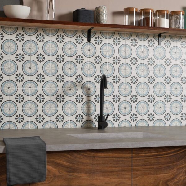 Dante Dhalia Blue Matt Patterned Wall and Floor Tiles - Image 3