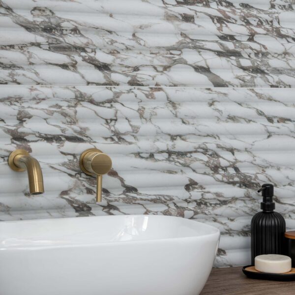 Indulgence White Calacatta Viola Marble Effect Fluted Decor Wall Tiles - Image 3