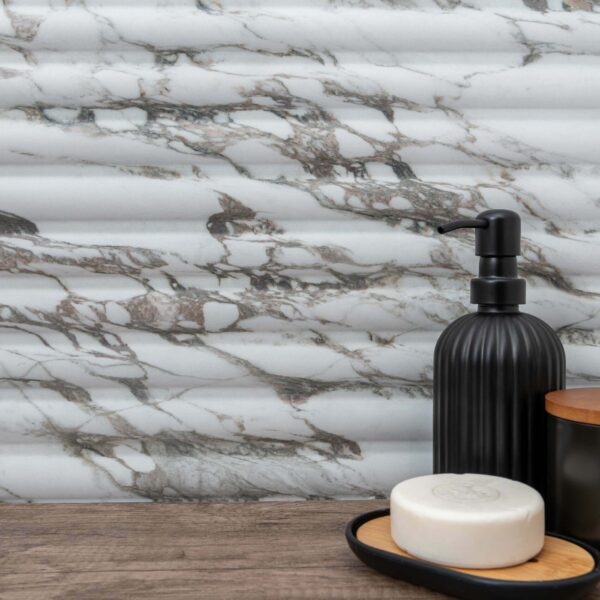 Indulgence White Calacatta Viola Marble Effect Fluted Decor Wall Tiles - Image 4