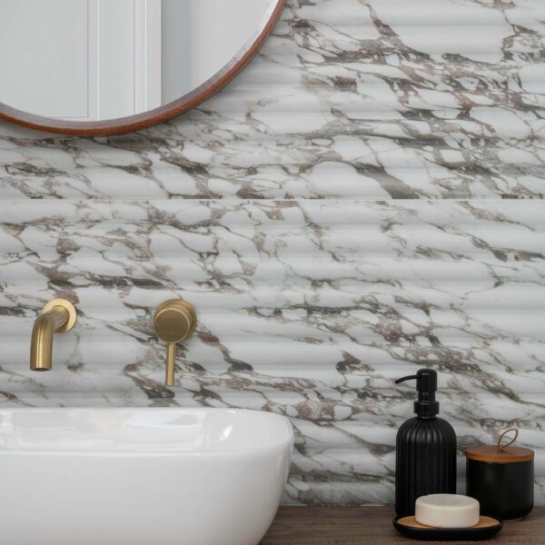 Indulgence White Calacatta Viola Marble Effect Fluted Decor Wall Tiles - Image 6