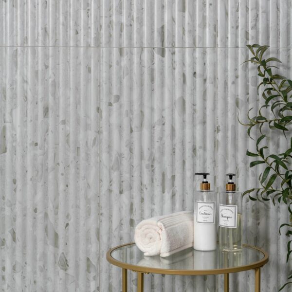 Indulgence Terrazzo Grey Effect Fluted Decor Wall Tiles - Image 4