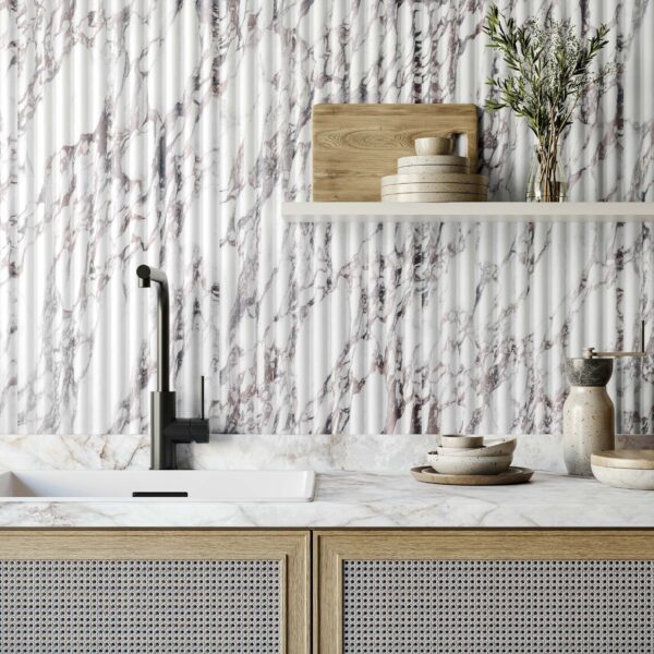 Indulgence White Calacatta Viola Marble Effect Fluted Decor Wall Tiles - Image 14