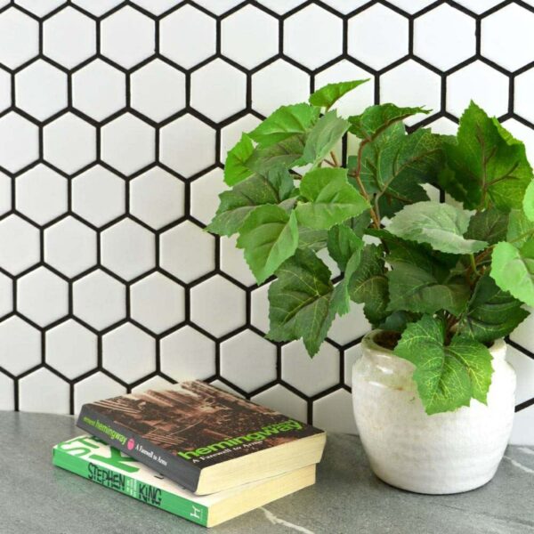 Pixel White 50x50 Hexagon Gloss Mosaic Tiles