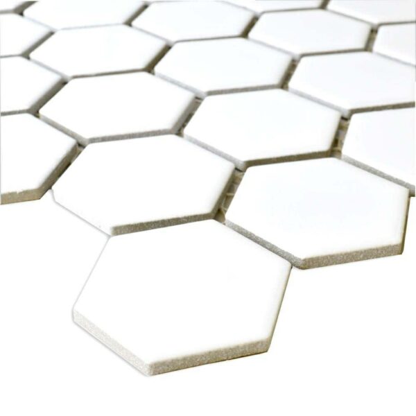 Pixel White 50x50 Hexagon Gloss Mosaic Tiles - Image 3