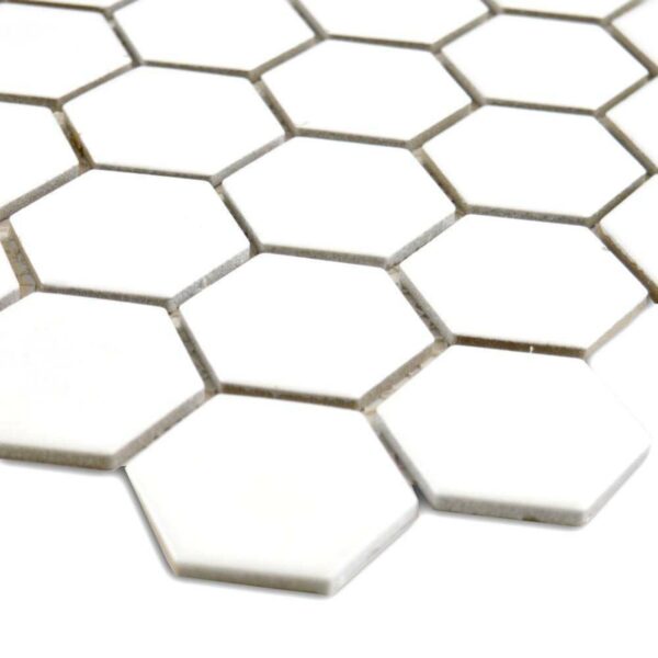 Pixel White 50x50 Hexagon Matt Mosaic Tiles - Image 3