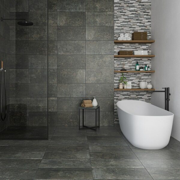 Isidora Dark Grey Thick Porcelain Splitface Effect Wall Tiles - Image 3