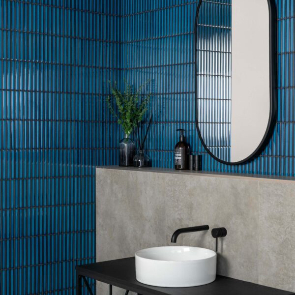 Spirit Marine Blue Gloss Kitkat Mosaic Porcelain Wall Tiles - Image 4