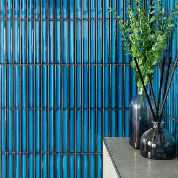 Spirit Marine Blue Gloss Kitkat Mosaic Porcelain Wall Tiles - Image 7