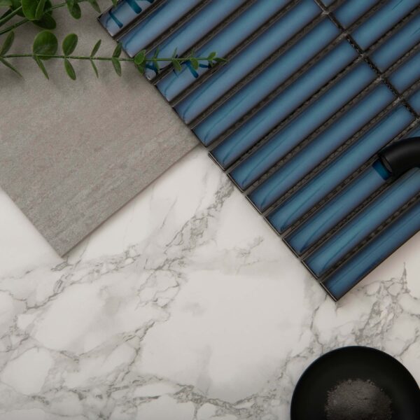 Spirit Marine Blue Gloss Kitkat Mosaic Porcelain Wall Tiles - Image 11