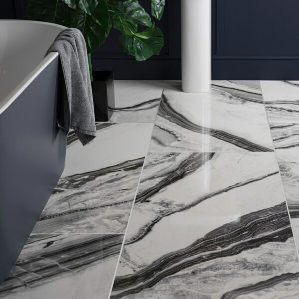 Deluxe Panda Gloss Black & White Marble Effect Tiles - Image 3