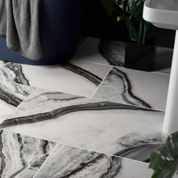 Deluxe Panda Gloss Black & White Marble Effect Tiles - Image 4