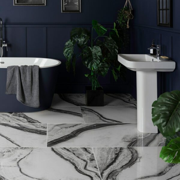 Deluxe Panda Gloss Black & White Marble Effect Tiles