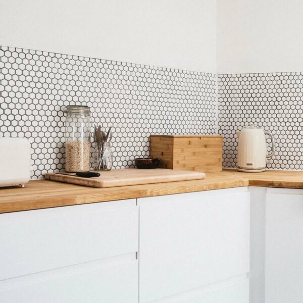 Pixel White 23x23 Hexagon Matt Mosaic Tiles - Image 13