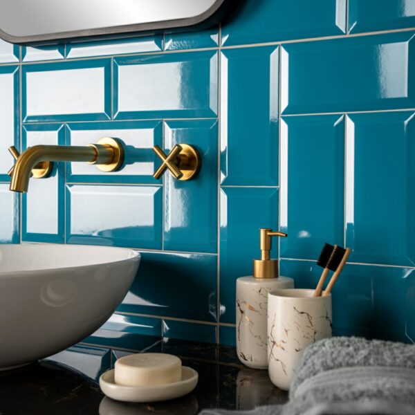 Teal Gloss Blue Metro Tiles - Image 4