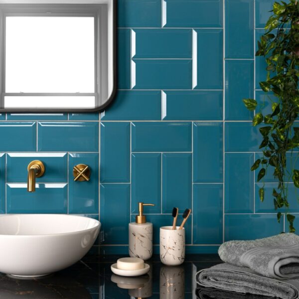 Teal Gloss Blue Metro Tiles - Image 5