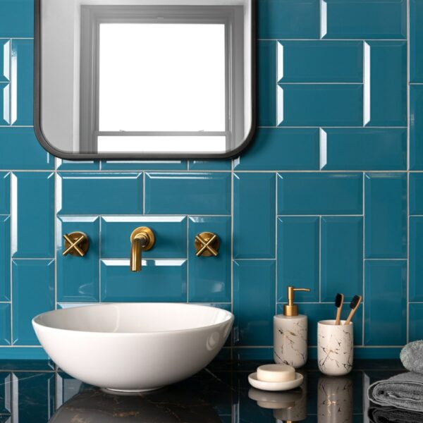 Teal Gloss Blue Metro Tiles - Image 3