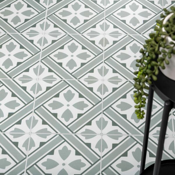 Mr Jones Green Matt Patterned Ceramic Wall and Floor Tiles - Image 3