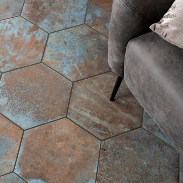 Oaken Teal Oxidised Hexagon Tiles - Image 6