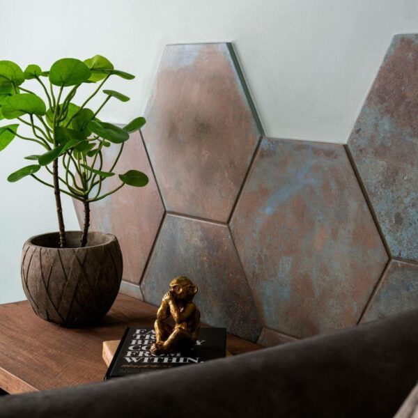 Oaken Teal Oxidised Hexagon Tiles - Image 3