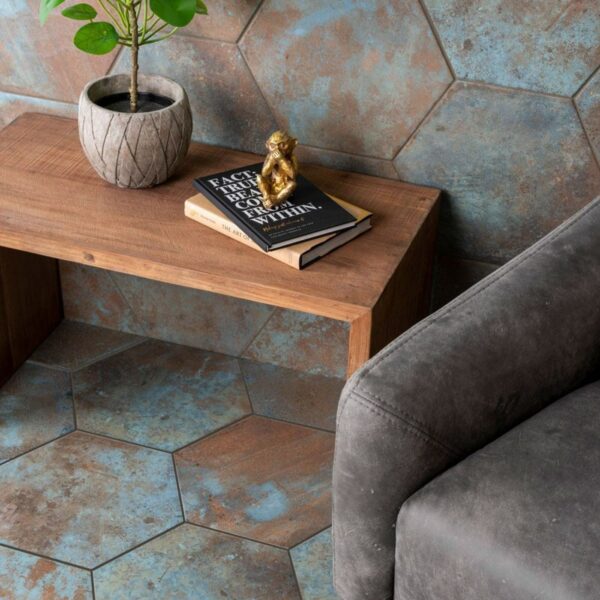 Oaken Teal Oxidised Hexagon Tiles - Image 4