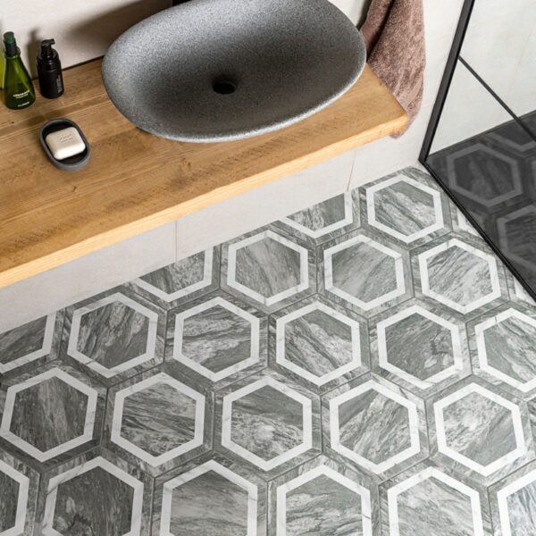 Bardiglio Grey Marble Hexagon Deco Tiles - Image 6